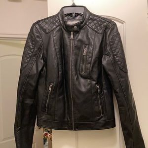 Levi black faux leather zipper jacket with cotton interior lining